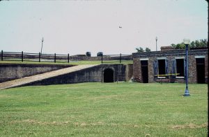 The ramp in the center provides access to the barbette level of the fort. The tunnel under the ramp gives access through the rampart to the bastion.